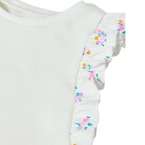 ZARA ribbed top in white with floral ruffle detail sleeve
